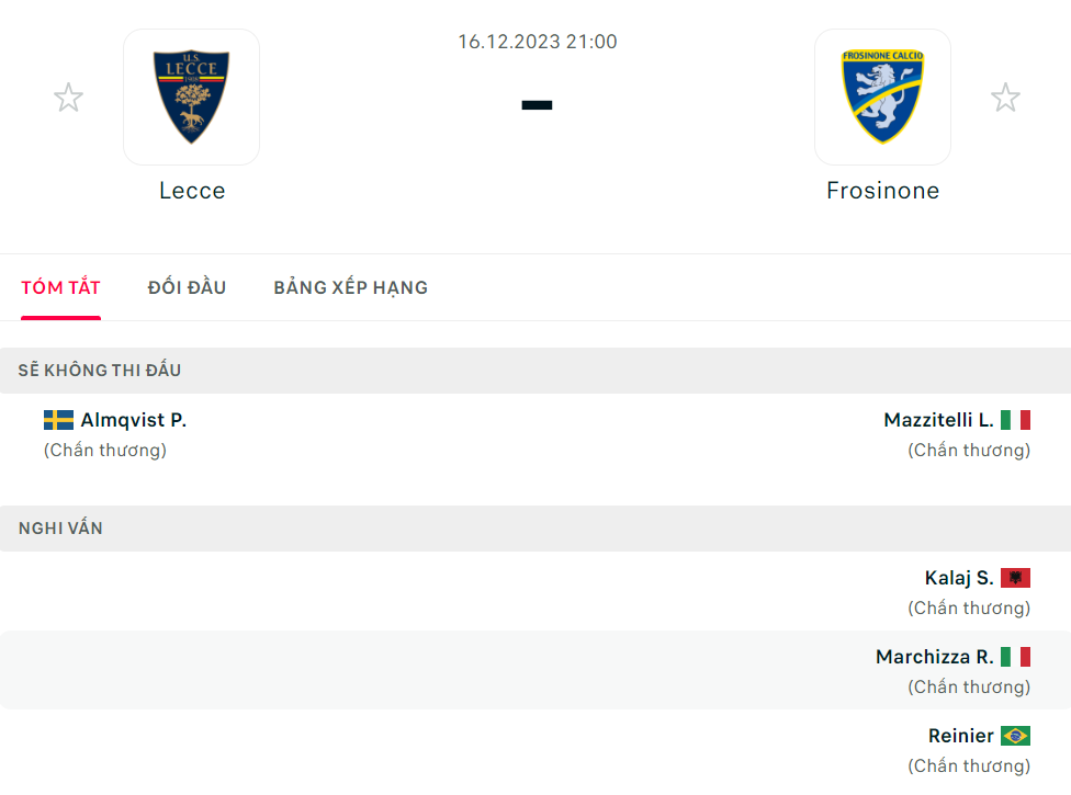 Lecce vs Frosinone